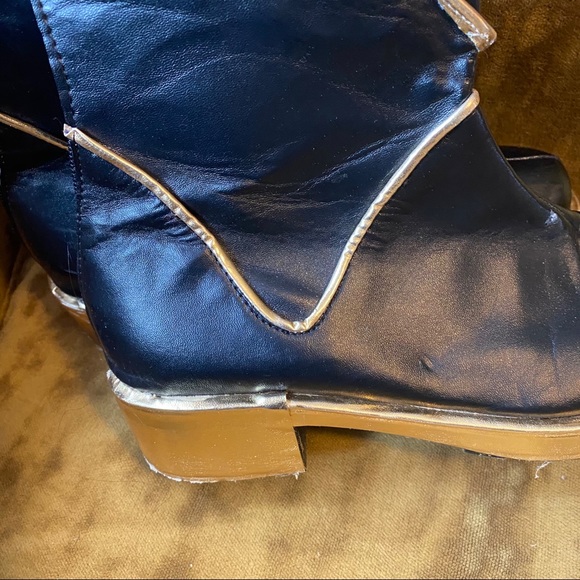 Vintage Y2K black and gold knee high flat boots - Picture 10 of 11